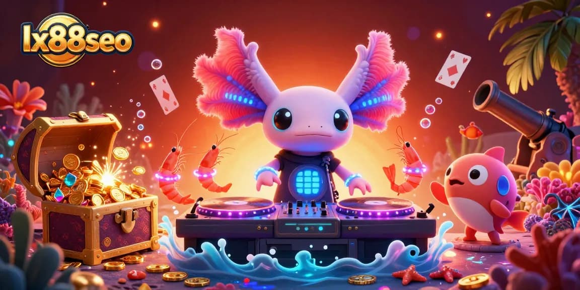 Experience exciting gaming at lx88seo with a vibrant underwater casino scene featuring neon characters and treasure.