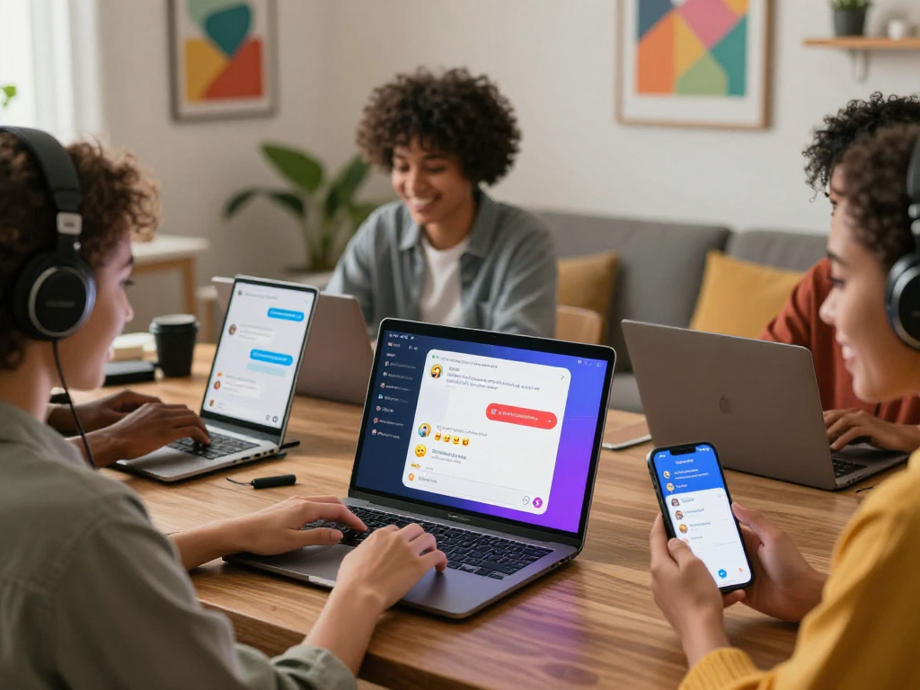 Engaging interaction with dirty chat ai in a cozy digital environment, featuring a woman using a laptop and chatting with AI.