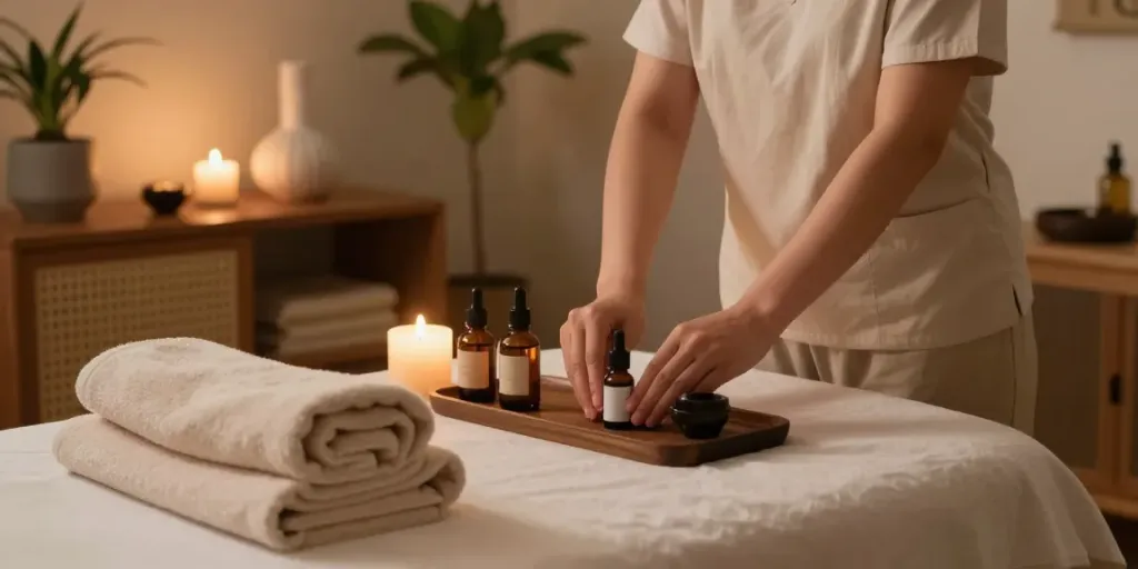 Experience the relaxation of 용산출장마사지 in a serene home setting.