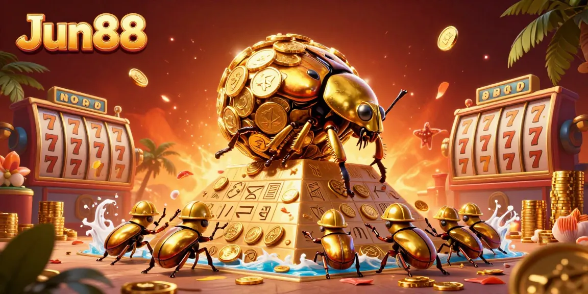 Experience thrilling gameplay with Jun88 in an ultra-detailed casino scene featuring vibrant characters and golden coins.