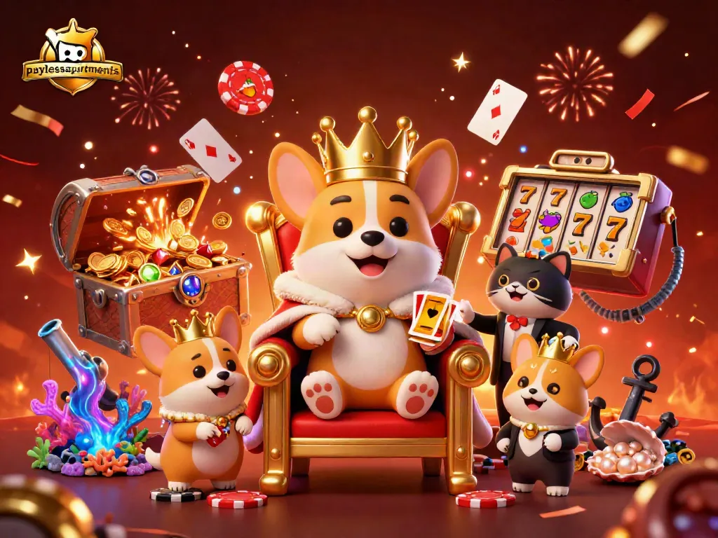 Engage in thrilling gaming at paylessapartments with royal corgi and dynamic casino elements.